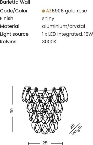 Aplica de perete metal auriu si cristale sticla BARLETTA