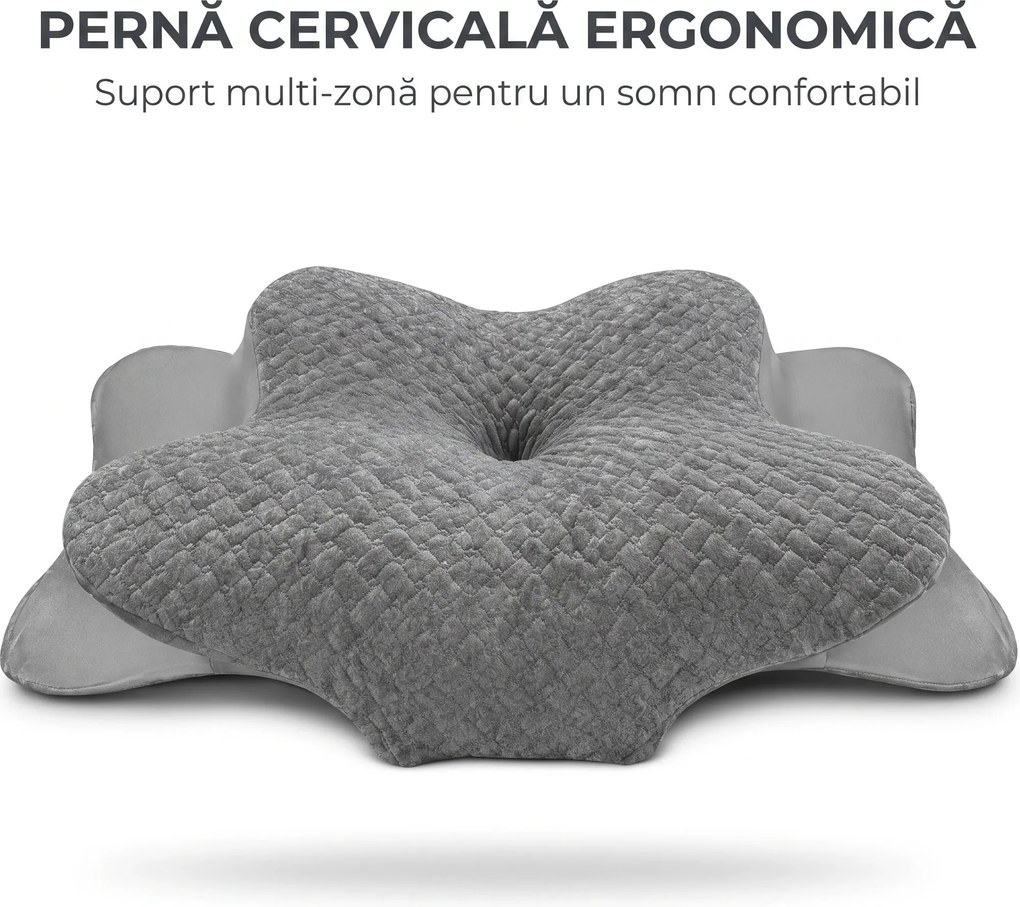 Perna cervicala ortopedica memory foam, husa Tencel, Gri