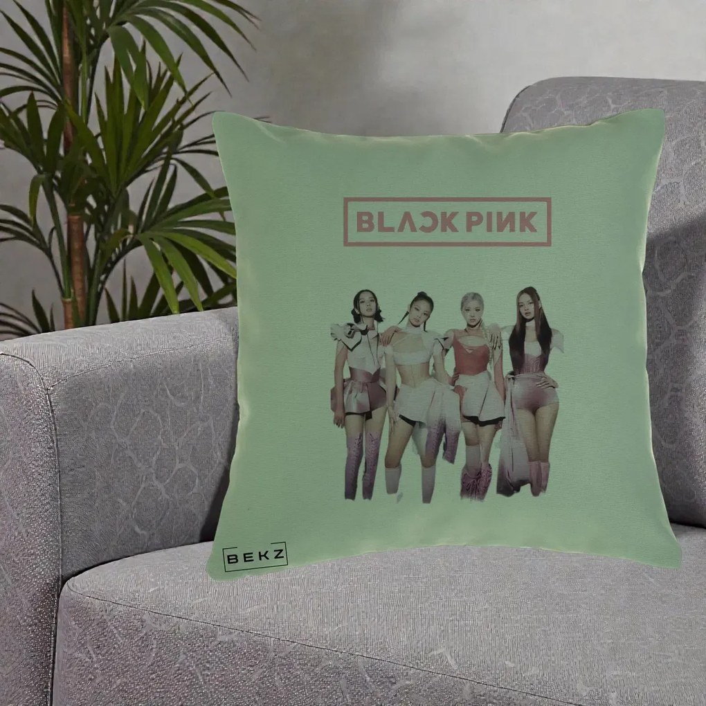 Perna Personalizata K-pop BLACKPINK Fotografie Grup Tinute Roz, 40x40 cm, Verde, Husa Detasabila, Perna Inclusa, BEKZ®