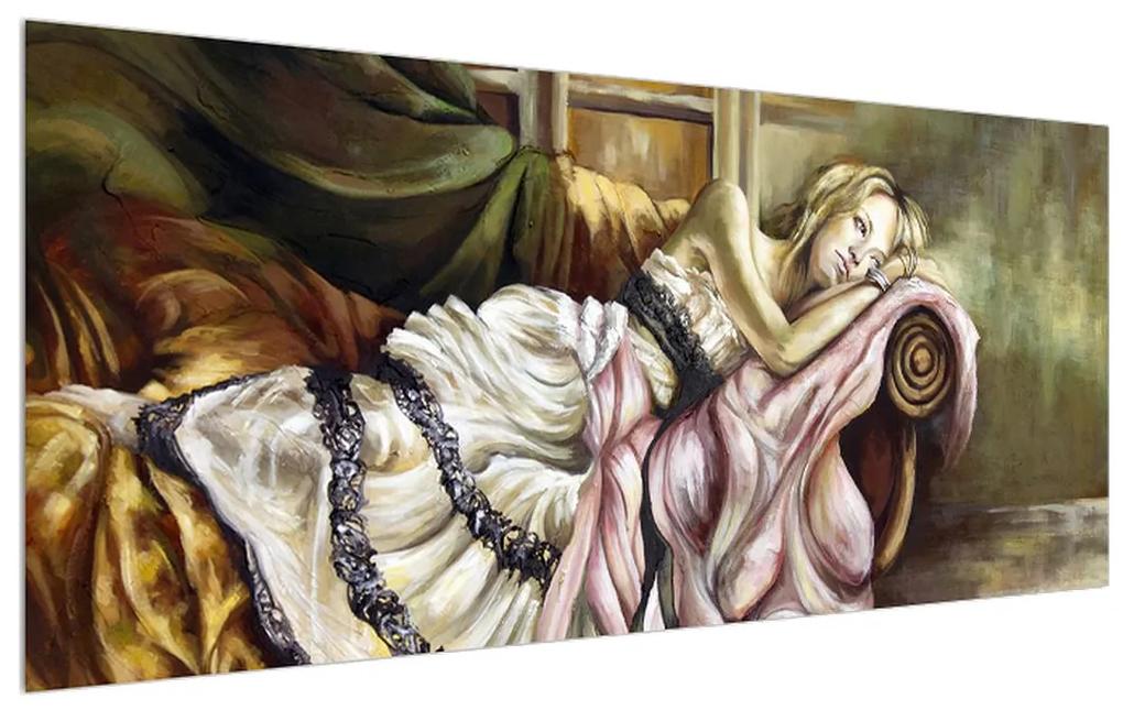 Tablou cu femeie nefericită în rochie (120x50 cm), în 40 de alte dimensiuni noi