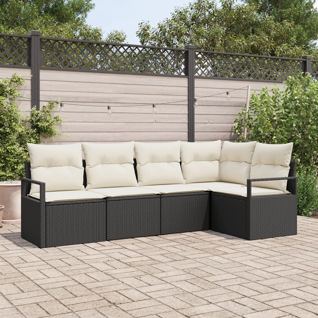 vidaXL Set de canapele pentru grădină 5 pcs Negru Rattan poli