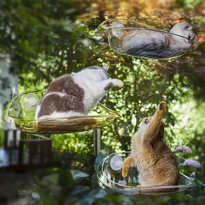 Hamac pentru pisici CATNEST 9172, Cu ventuze, Suspendat, Pana la 10 kg, Transparent