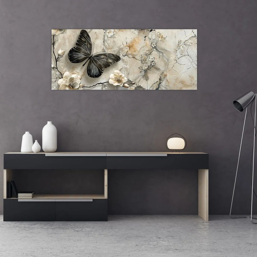 Tablou - Marmură de fundal cu fluturi (120x50 cm)
