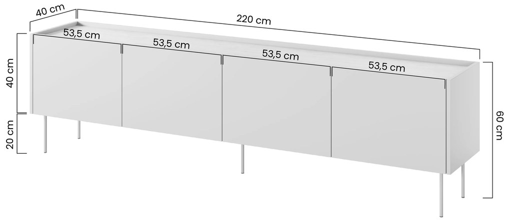 Comodă TV Desin 220 cm cu picioare metalice - cașmir / stejar nagano
