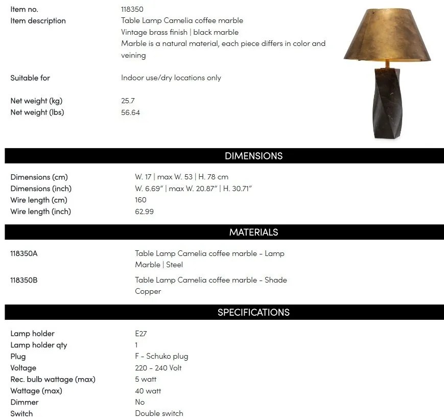 Veioza, Lampa de masa design lux Camelia