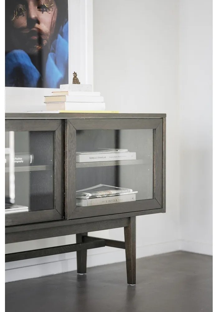 Vitrină maro cu aspect de lemn de stejar cu ușă glisantă 170x75 cm Hazelton – Rowico