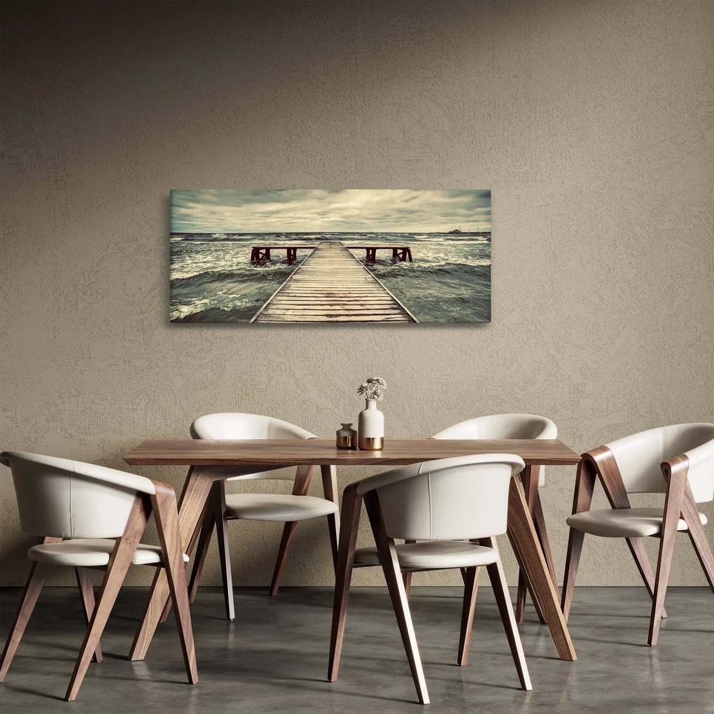 Tablou cu dig din lemn la mare (120x50 cm)