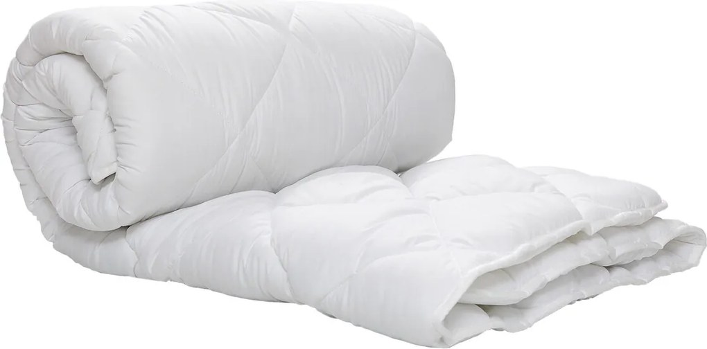 Pilota matlasata Alcam, 200x220 cm, microfibra alba, umplutura fibra siliconica, 400g/mp, nivel de caldura mare