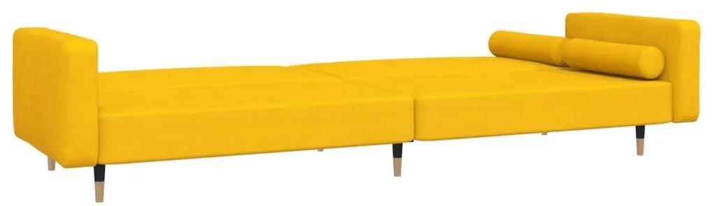 Canapea extensibila 2 locuri, cu taburet, galben, catifea Galben, Cu suport de picioare