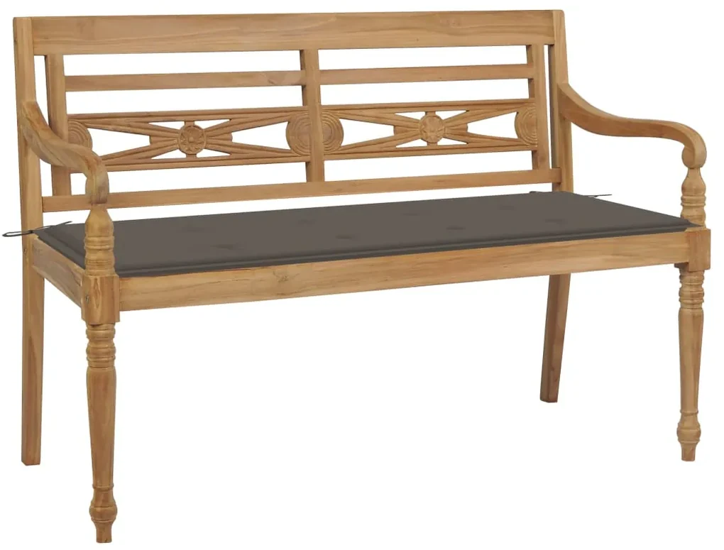 3062162 vidaXL Bancă Batavia cu pernă gri taupe, 120 cm, lemn masiv de tec