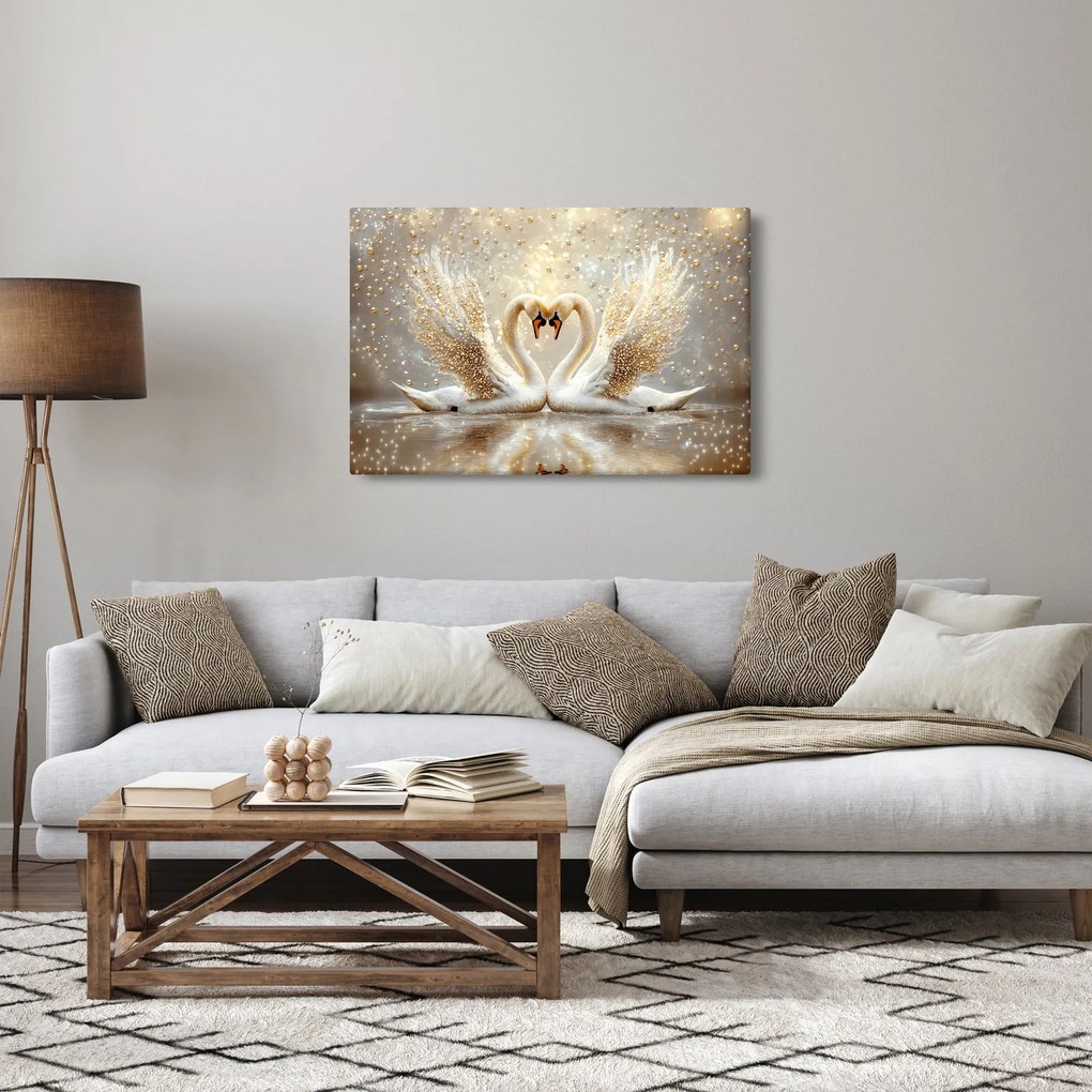 Tablou - Lebede Aurii (90x60 cm)
