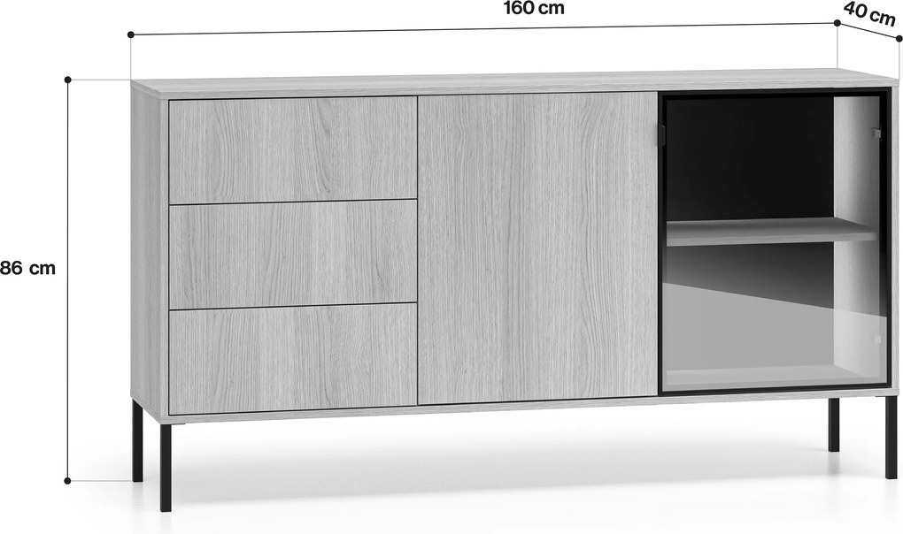 Comodă cu sertare Harmona 160 cm cu iluminare - stejar lindberg