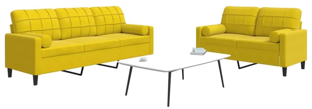 vidaXL Set de canapele cu perne/rulouri, 2 piese, galben, catifea