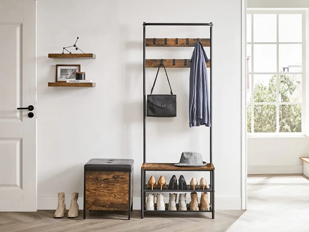 Panou pentru hol TAYLOR cu dulap pentru incaltaminte 180x64 cm, maro rustic