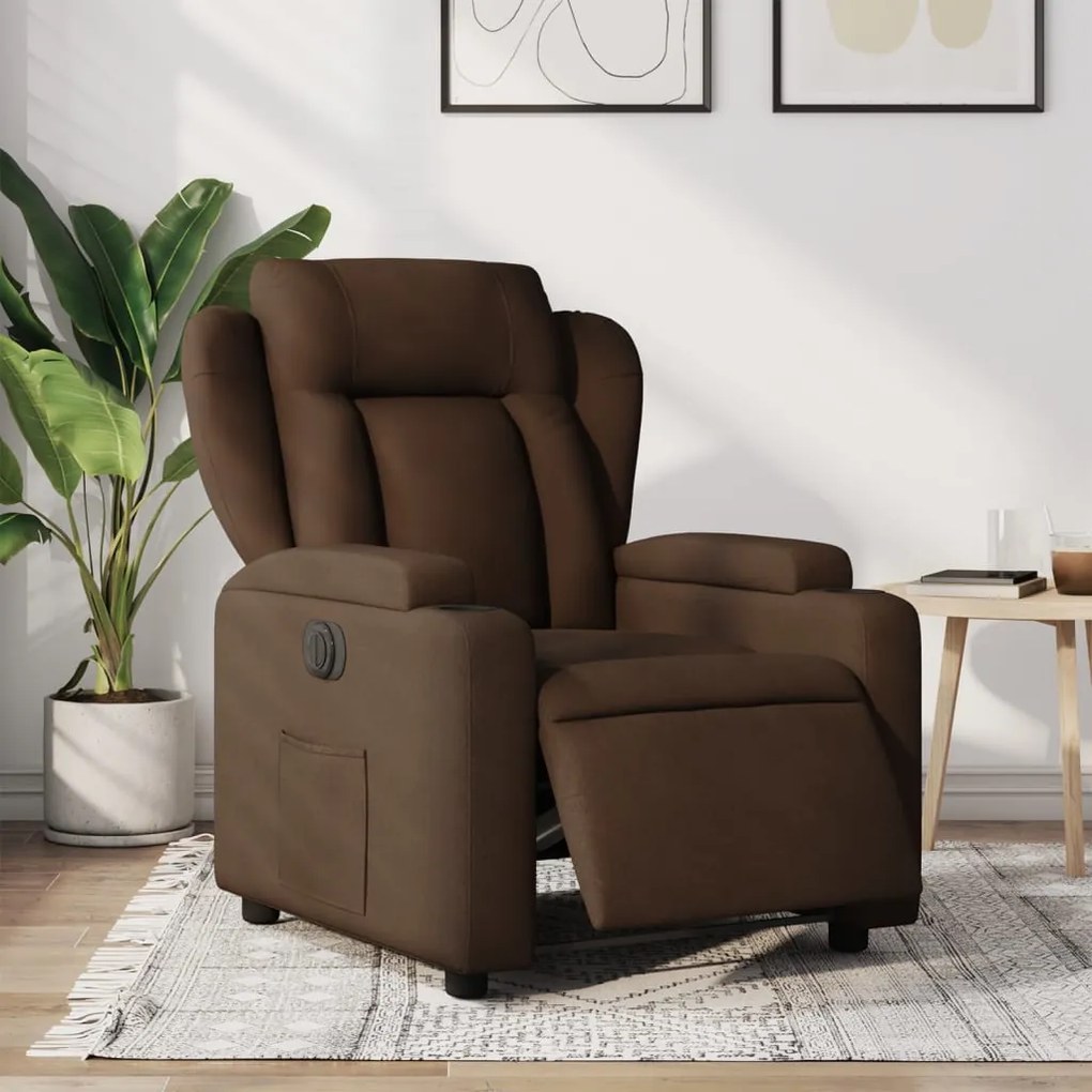 vidaXL Fotoliu rabatabil electric, maro, material textil