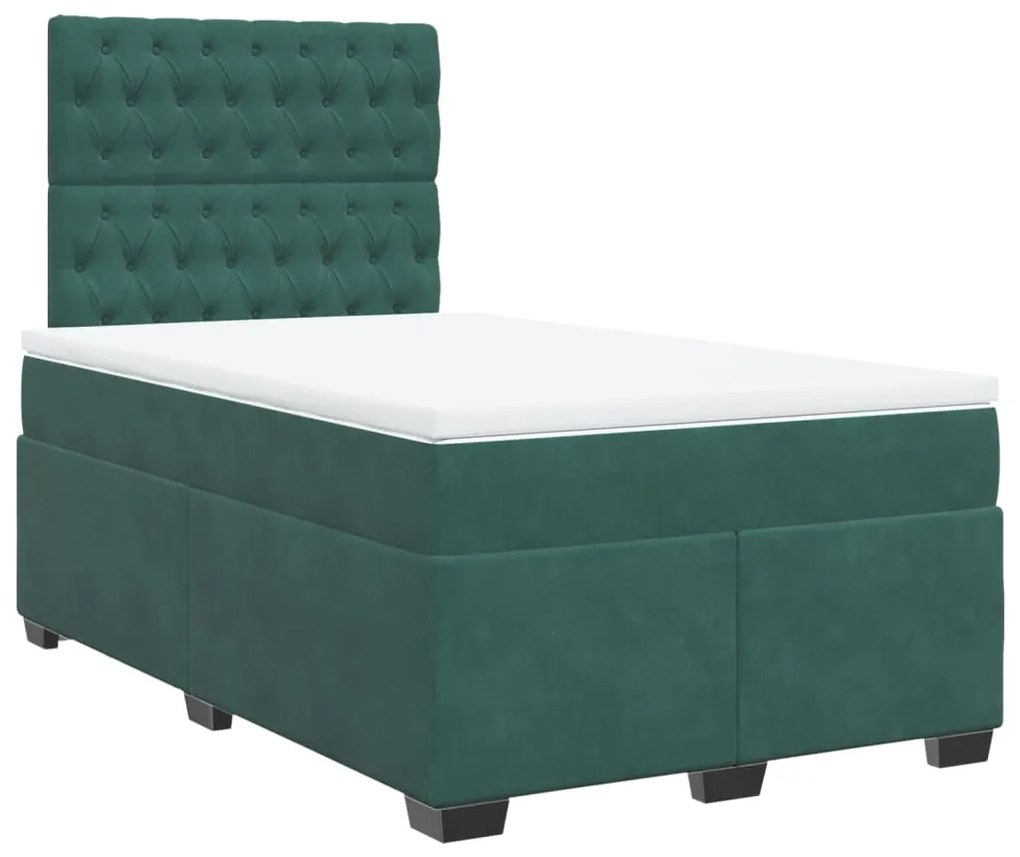 3290867 vidaXL Pat box spring cu saltea, verde închis, 120x190 cm, catifea