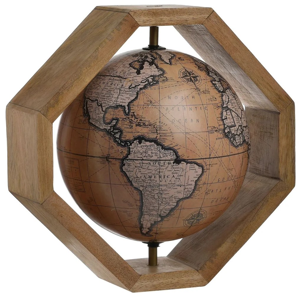 Glob Pamantesc cu suport Lemn Hexagonal, 29x29x22 cm