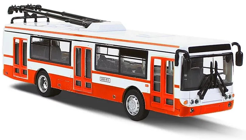 Rappa Troleibus metalic, 16 cm, roșu - cu tragere