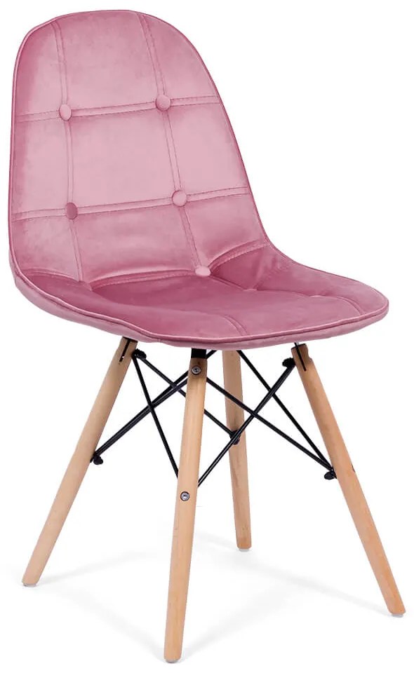 Scaun tapitat cu catifea si picioare din lemn BUC 232V roz