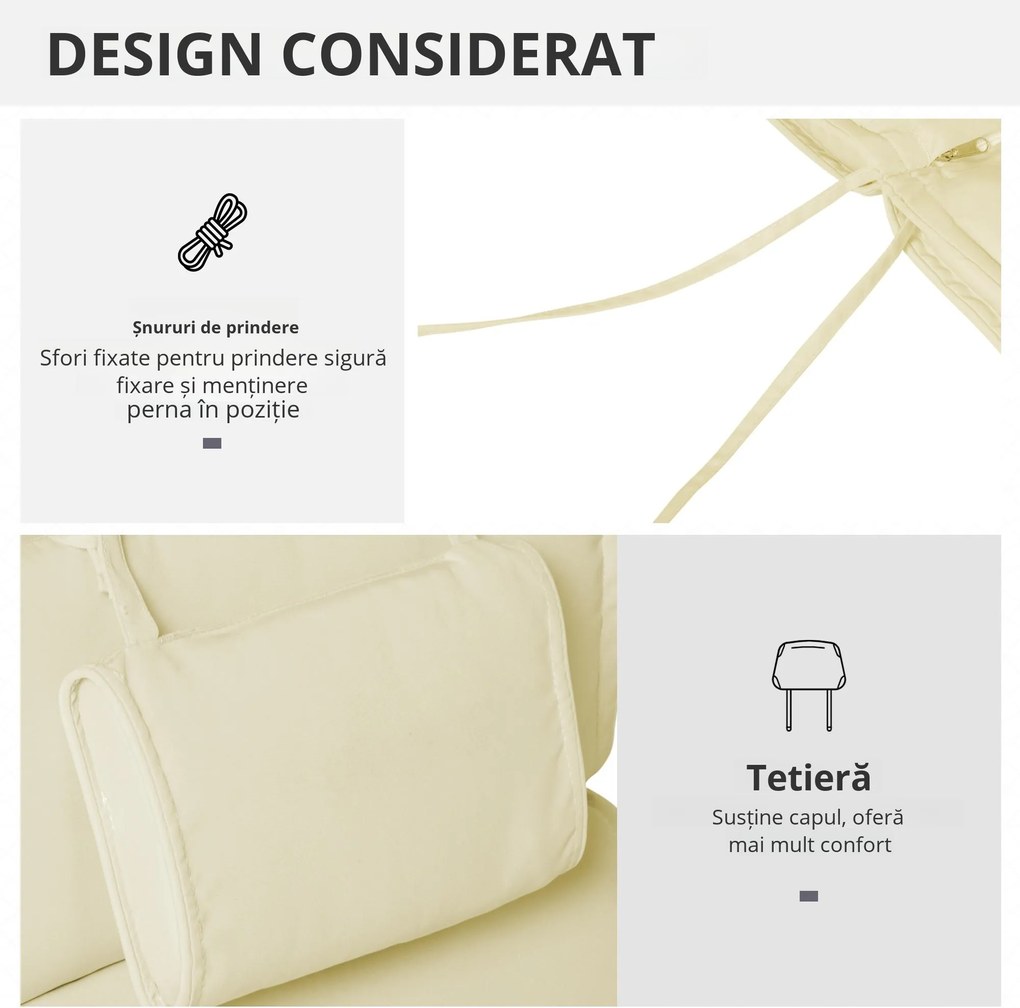 Outsunny Saltea Confortabilă pentru Șezlong, Rezistentă la Apă, Ușor de Întreținut, 198x53x5cm, Alb Crem | Aosom Romania