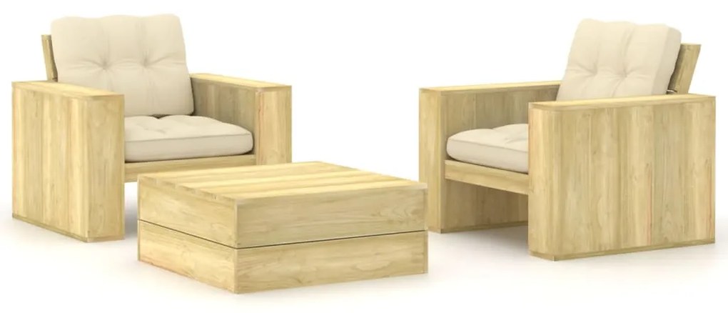 vidaXL Set mobilier de grădină cu perne, 3 piese, lemn de pin tratat