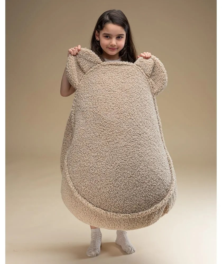 Fotoliu puf pentru copii maro deschis cu tapițerie din țesătură bouclé Bear – Wigiwama
