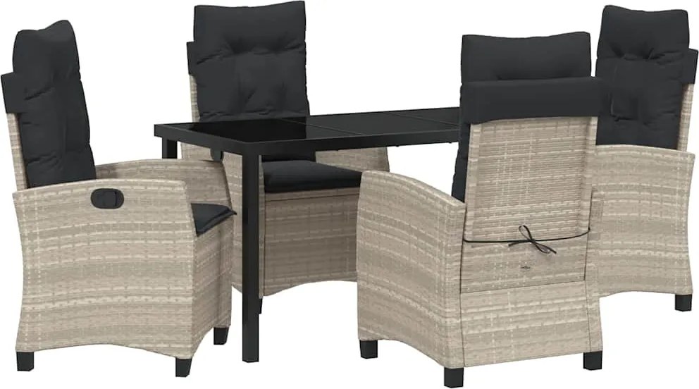 vidaXL Set de masă pentru grădină cu pernă 5 pcs Gri deschis poliratan