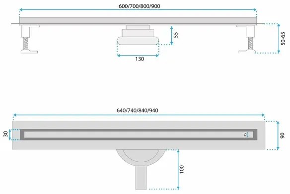 Set rigola pentru dus plus capac auriu periat Rea Neox Slim Pro 60 cm