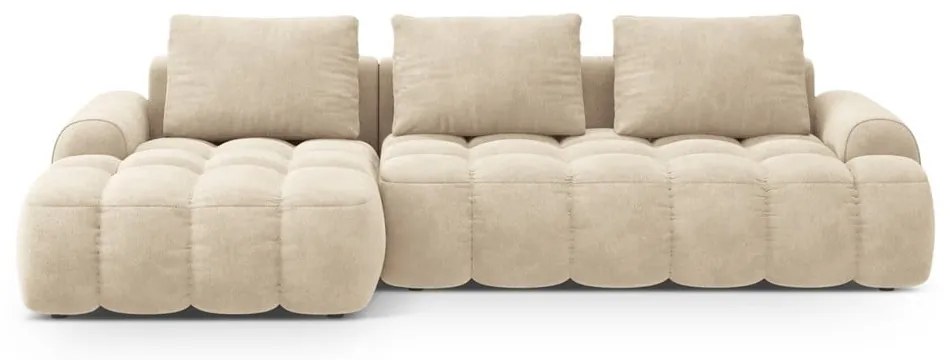 Colțar bej extensibil/cu spațiu de depozitare cu tapițerie din catifea (cu colț pe partea stângă/cu șezlong) Linz – Cosmopolitan Design