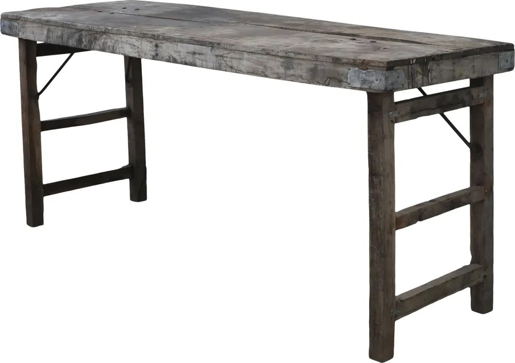 Masă pliabilă din lemn reciclat, natur, 4 locuri, cu colțare metalice, 67 x 150 x 50 cm, „Grimaud”