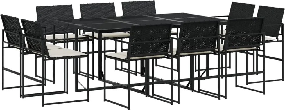 vidaXL Set mobilier de exterior cu perne, 11 piese, negru, poliratan