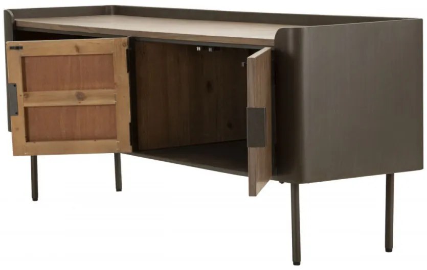 Comoda TV maro / gri din metal si lemn de brad, 150 x 42 x 58 cm, Toronto Mauro Ferreti