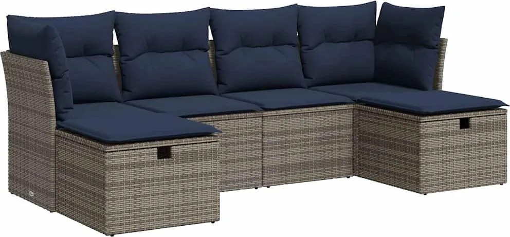 vidaXL Set mobilier grădină cu perne, 6 piese, gri, poliratan