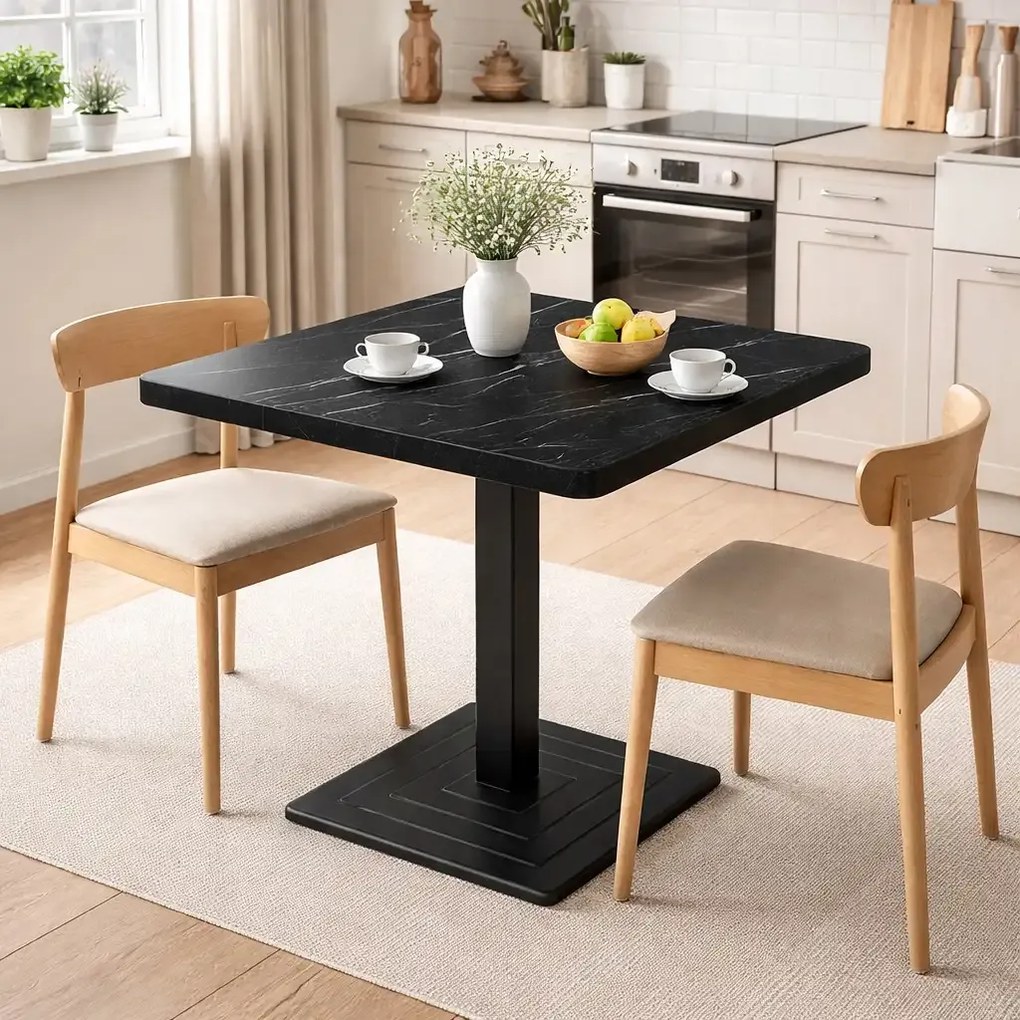 Masa din MDF, patrat  texturata, Homs, negru marmorat, 80 x 80 x 75 cm, A0111