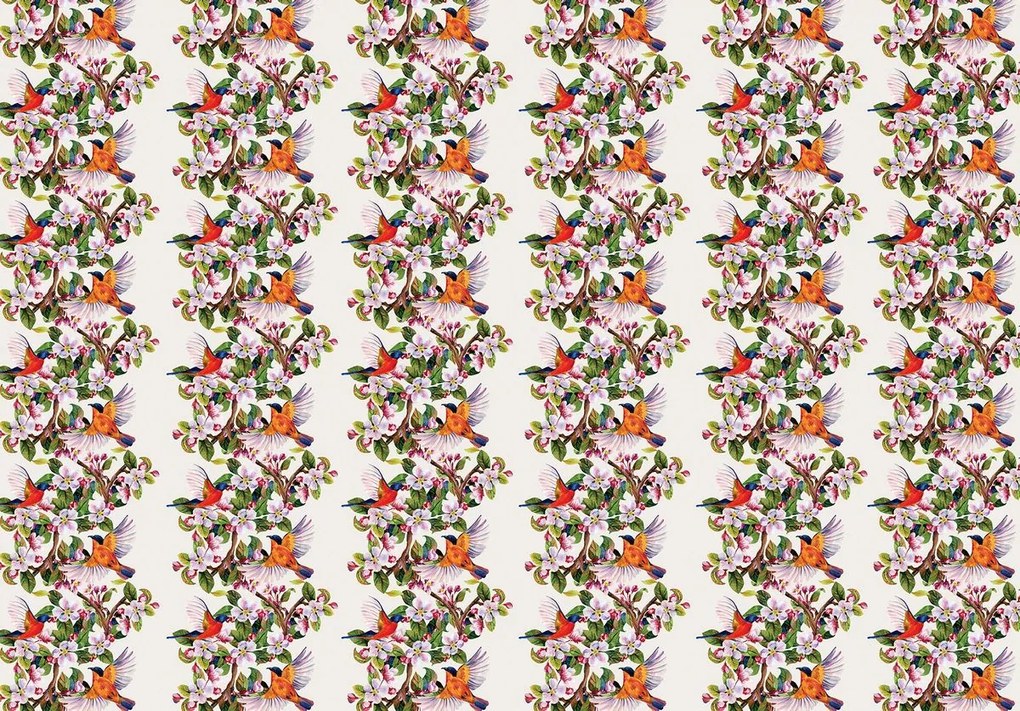 Fototapet - Păsări cu flori (254x184 cm)