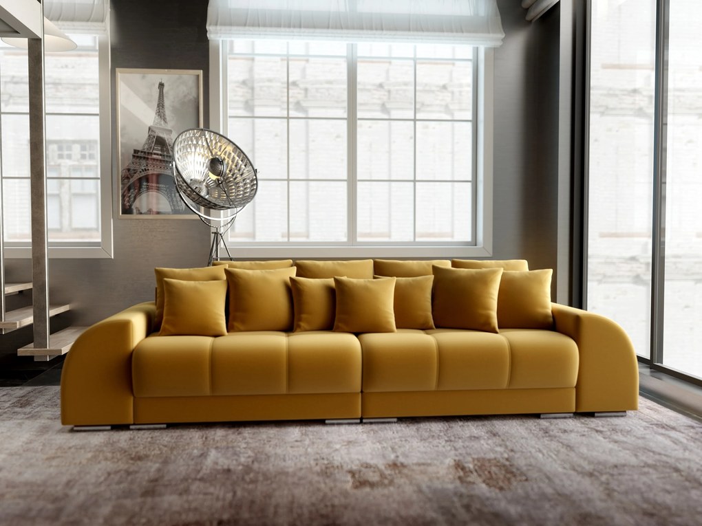 Canapea extensibilă dumonde cu 2 lăzi de depozitare si sezut confortabil din spuma high-density, Verona Royal Mustar 310x100 cm