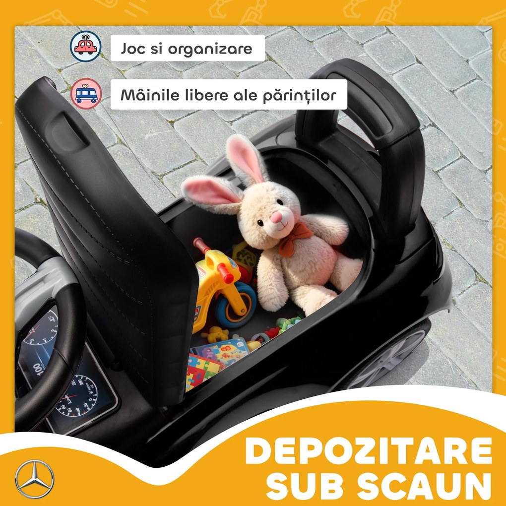 AIYAPLAY Mașinuță Electrică pentru Copii Licență Mercedes Benz cu Claxon și Spațiu Portaoggetti, 65x28x39 cm, Negru | Aosom Romania