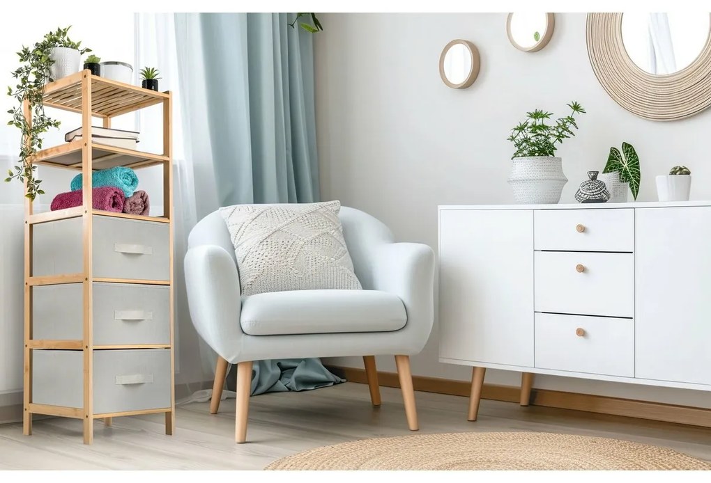 Raftier din bambus cu coșuri G21, 5 etajere, bej, 5 etaje