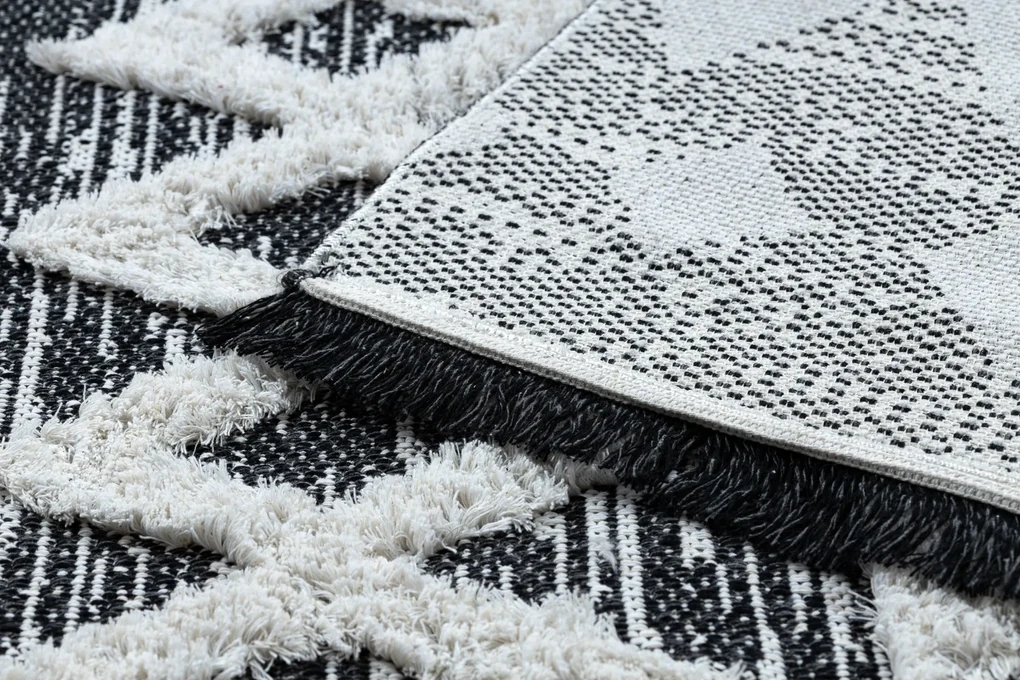 Covor ECO SISAL BOHO MOROC Etno Zig zag 22319 franjuri - două niveluri de lână gri / cremă, covor reciclat