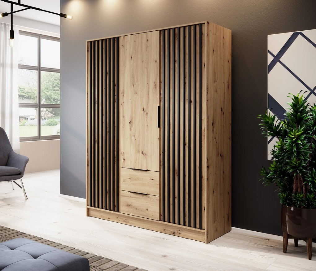 Dulap Neria 155 cm - stejar artisan / negru