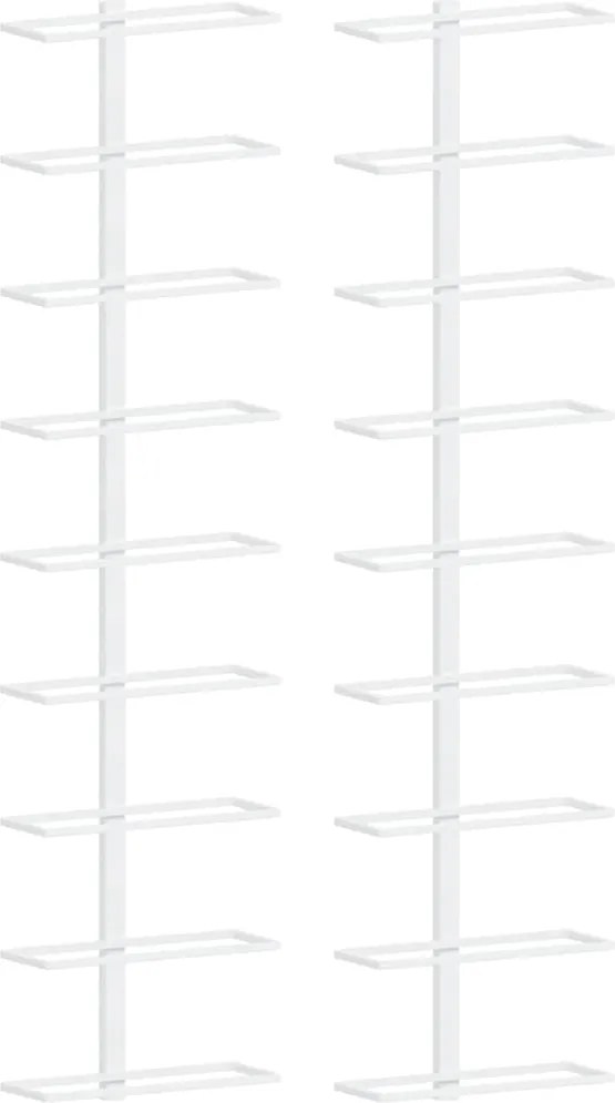 vidaXL Suport sticle de vin, de perete, 9 sticle, 2 buc., alb, fier