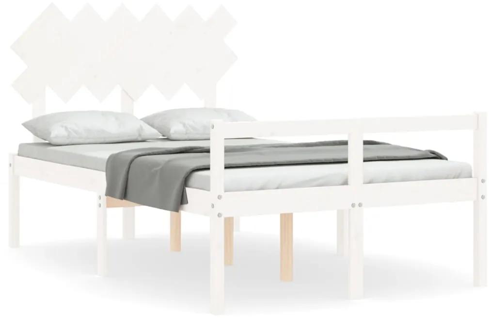 3195517 vidaXL Cadru de pat senior cu tăblie dublu mic, alb, lemn masiv