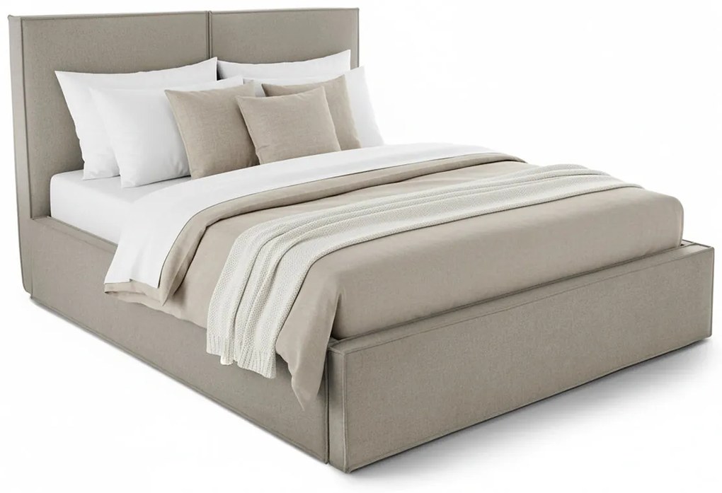 Pat Tapițat Monalisa, cu somieră rabatabilă și ladă depozitare, Gri-Inchis-Loft / 120x200