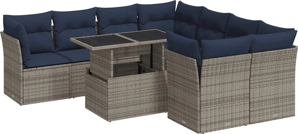 vidaXL Set canapele grădină cu perne 9 piese gri poliratan/lemn acacia