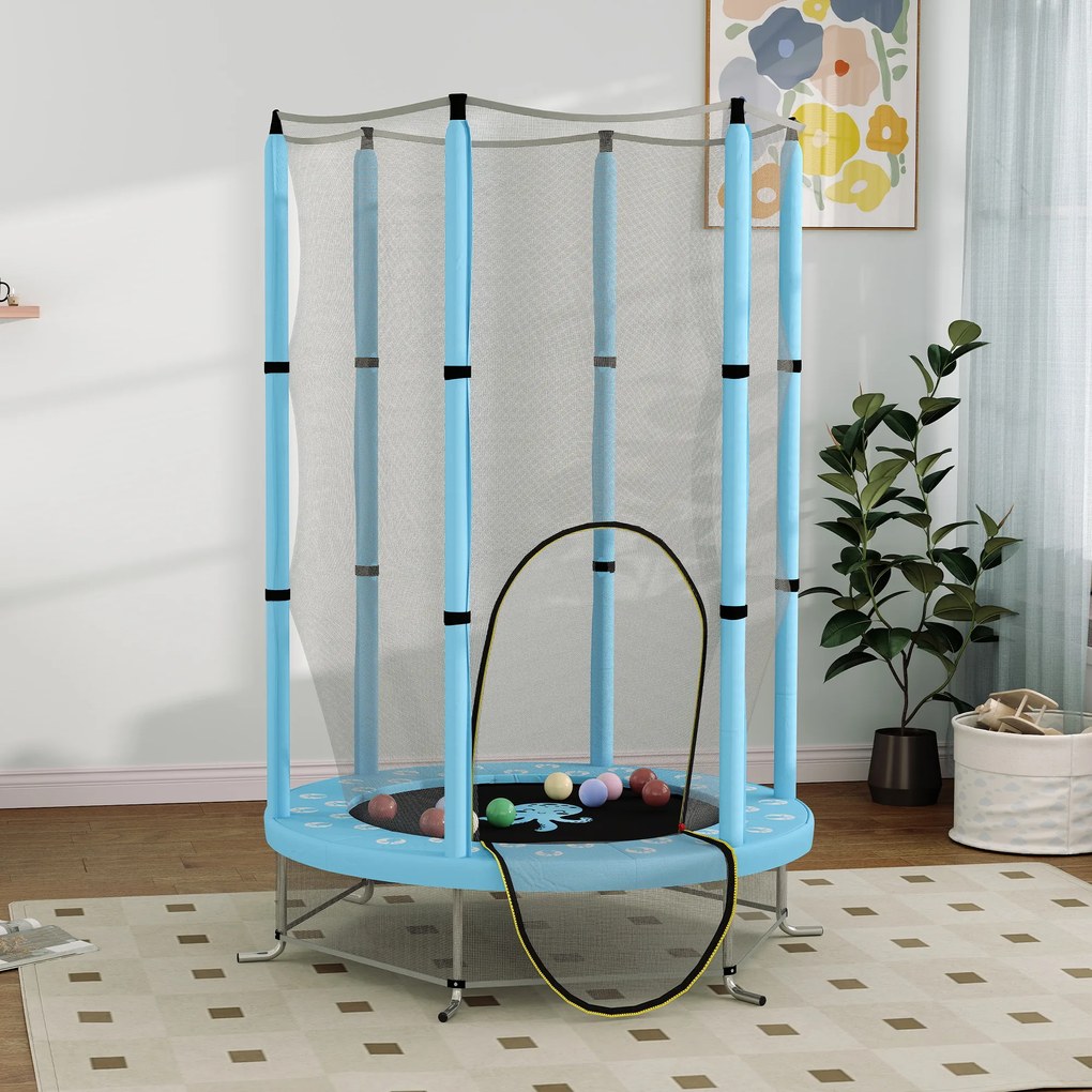 AIYAPLAY Trampolină pentru copii Ø140 cm, trampolină exterioară pentru copii 3-6 ani cu plasă de siguranță ușă cu fermoar bleu clair | Aosom Romania