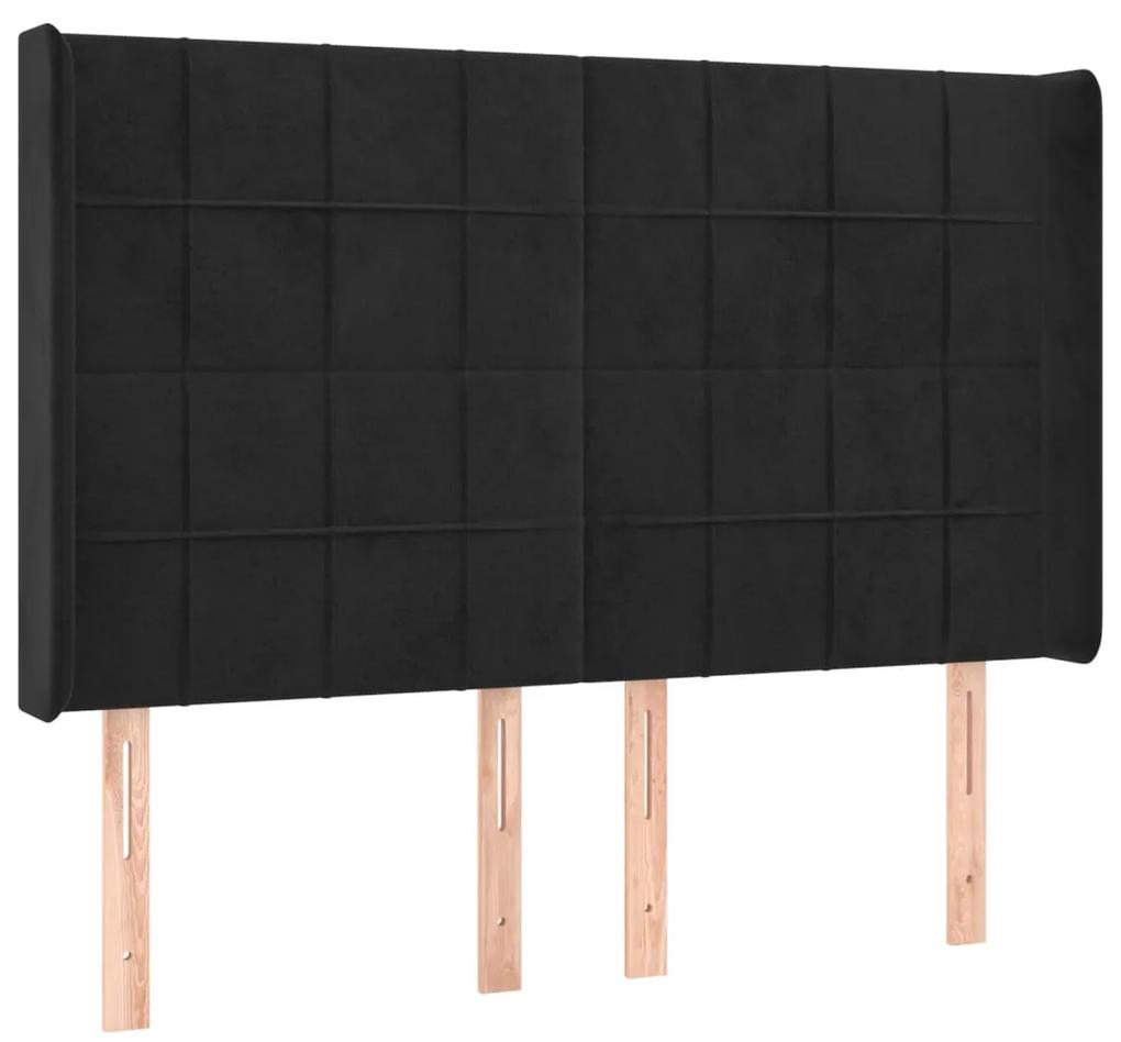 Pat cu arcuri, saltea si LED, negru, 140x200 cm, catifea Negru, 140 x 200 cm, Cu blocuri patrate