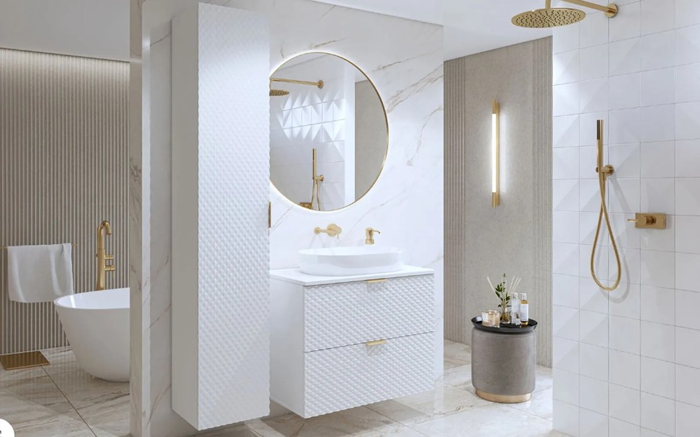 Set lemn masiv mobilier baie Liora Personalizabil - Alb, 80 cm