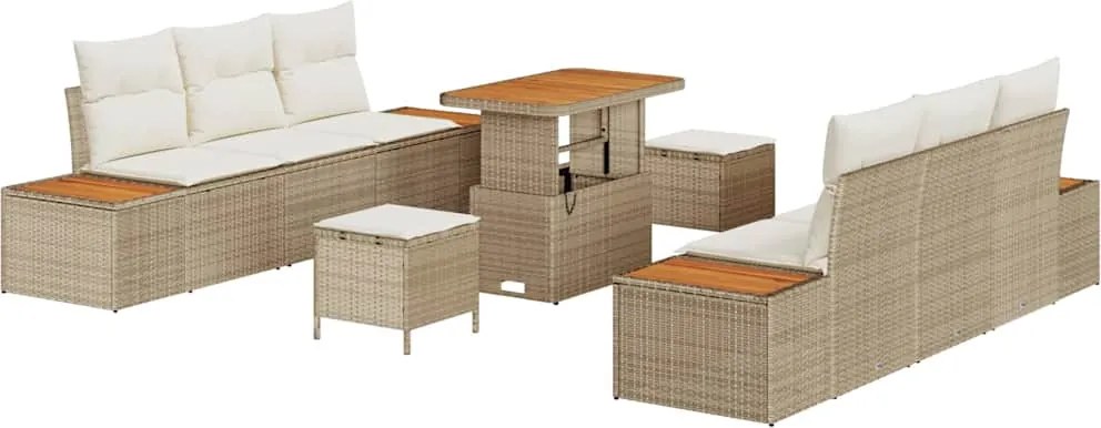 vidaXL Set de canapele pentru grădină cu pernă 9 pcs Bej Rattan poli