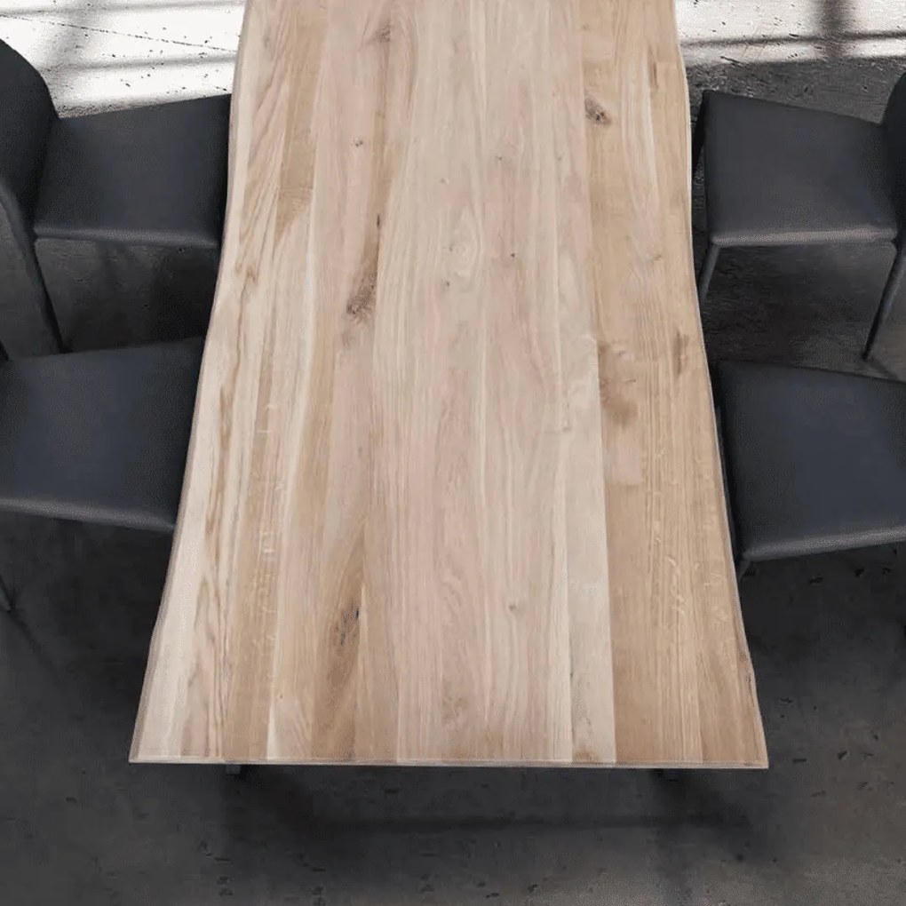 MASA GLASS - BLAT LEMN MASIV CU PICIOR STICLA SECURIZATA - GRI CIMENT - 250 cm / 100 cm / h 77 cm