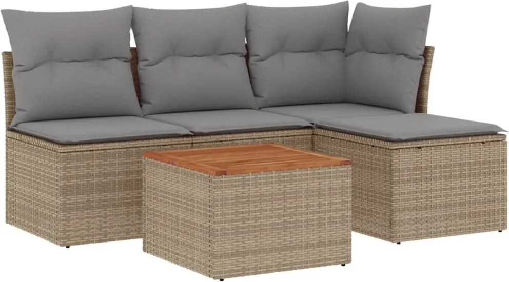 vidaXL Set canapele de grădină, 5 piese, cu perne, bej, poliratan